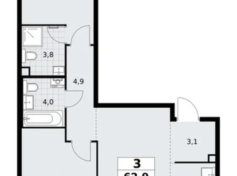 3 room apartment 63 m² Postnikovo, Russia