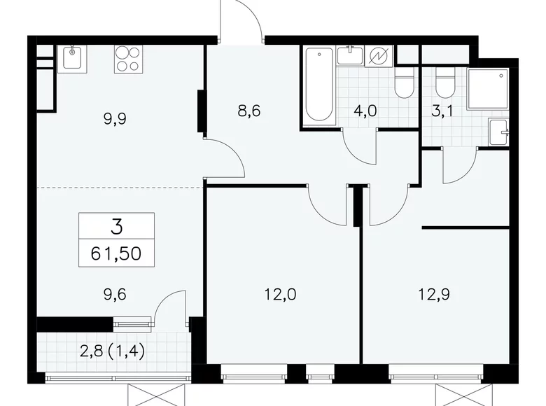 Appartement 3 chambres 62 m² poselenie Sosenskoe, Fédération de Russie