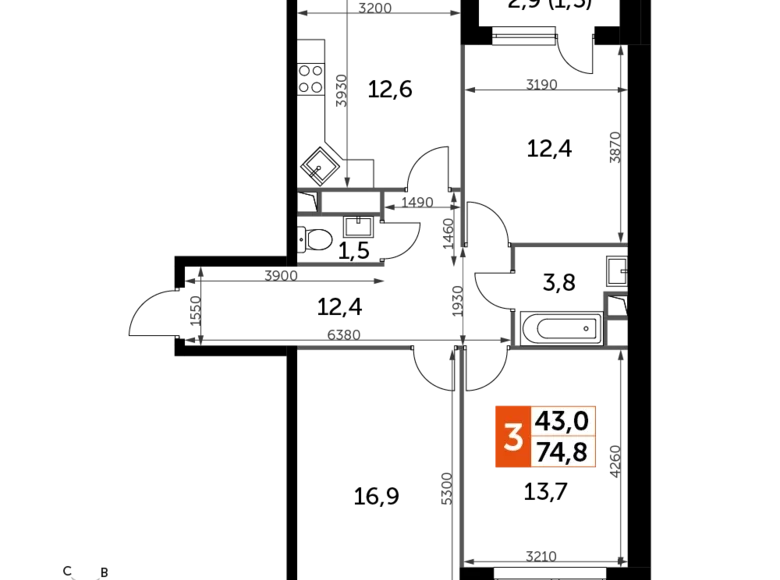 Wohnung 3 Zimmer 75 m² Veshki, Russland