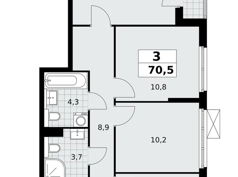 Квартира 3 комнаты 71 м² поселение Сосенское, Россия