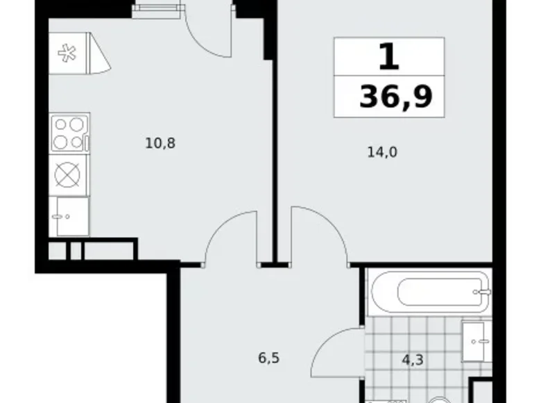 Квартира 1 комната 37 м² Москва, Россия