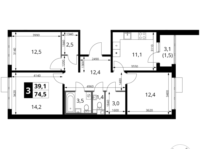 Appartement 3 chambres 75 m² Khimki, Fédération de Russie