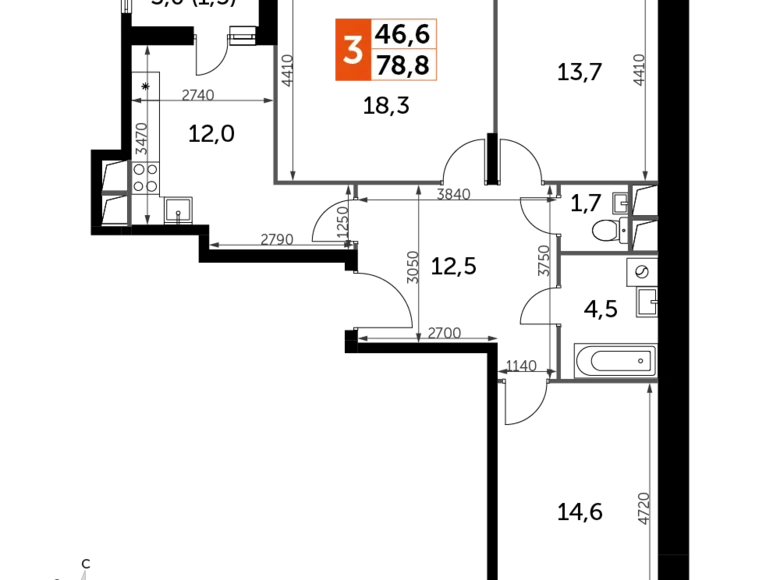 Wohnung 3 zimmer 79 m² Razvilka, Russland