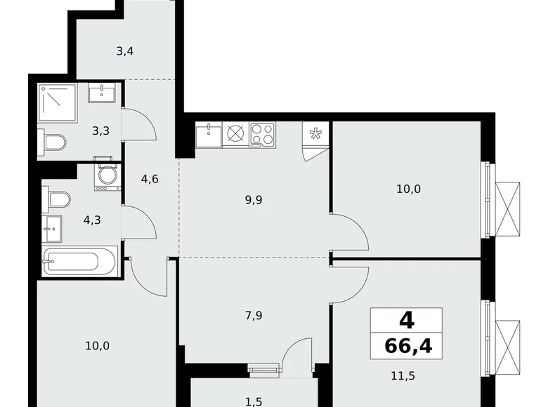 Apartamento 4 habitaciones 66 m² poselenie Sosenskoe, Rusia