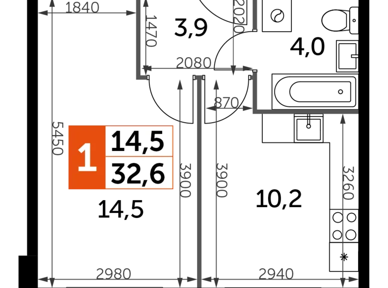 Квартира 1 комната 33 м² Развилка, Россия