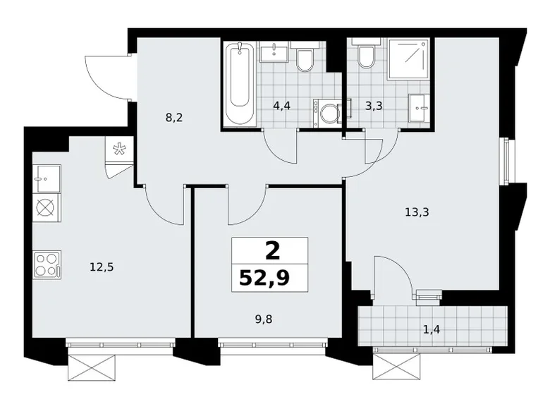 Apartamento 2 habitaciones 53 m² Troitsk, Rusia