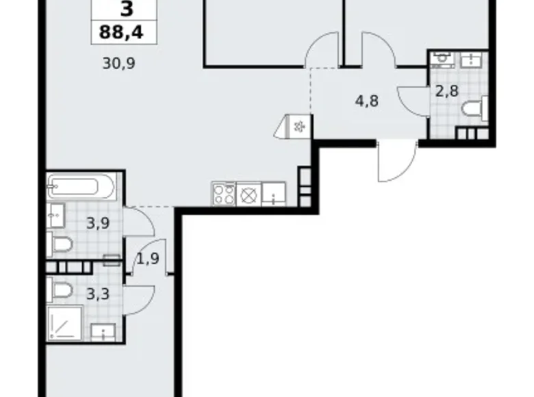 Mieszkanie 3 pokoi 88 m² poselenie Sosenskoe, Rosja