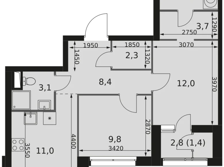 2 room apartment 56 m² Moscow, Russia