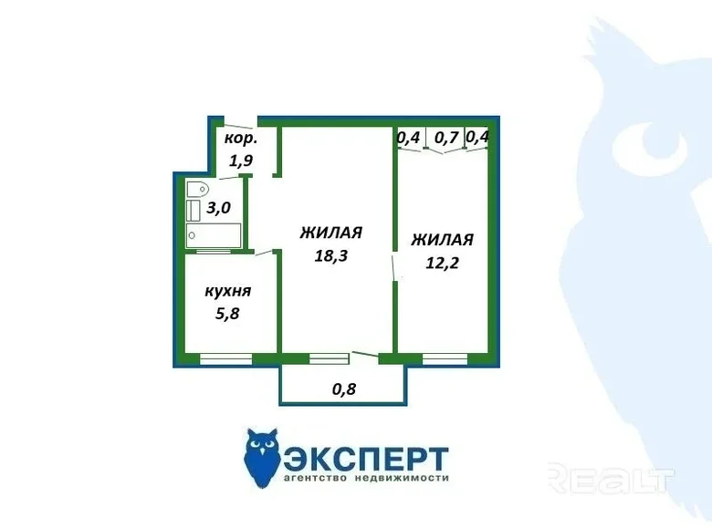 Квартира 2 комнаты 43 м² Минск, Беларусь