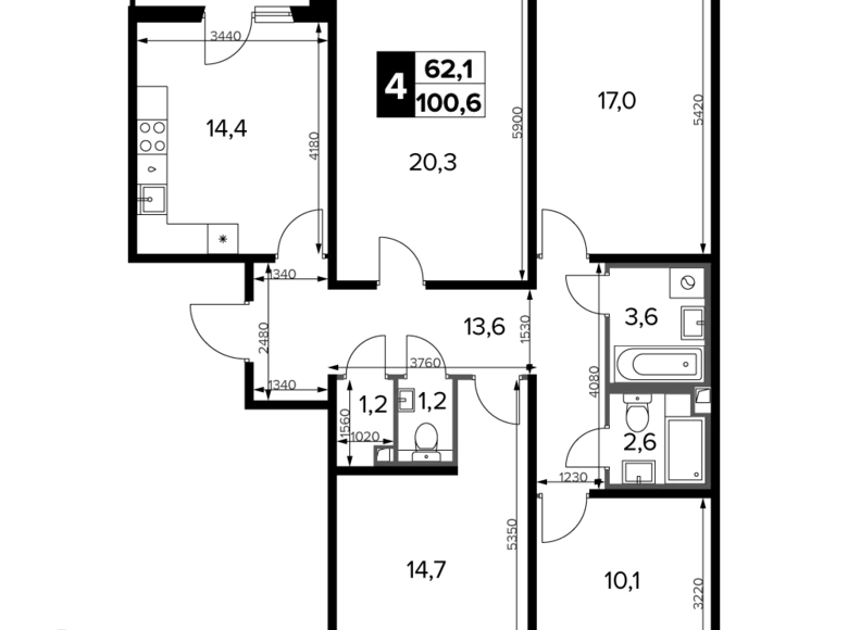 Квартира 4 комнаты 101 м² Химки, Россия