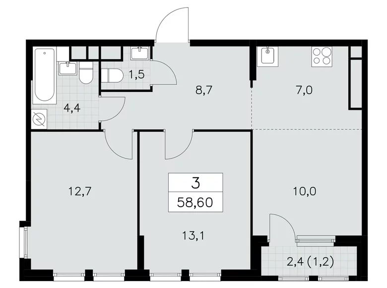 Wohnung 3 Zimmer 59 m² Südwestlicher Verwaltungsbezirk, Russland