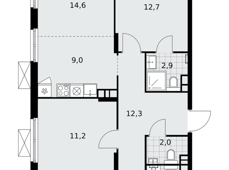 Mieszkanie 4 pokoi 85 m² poselenie Desenovskoe, Rosja