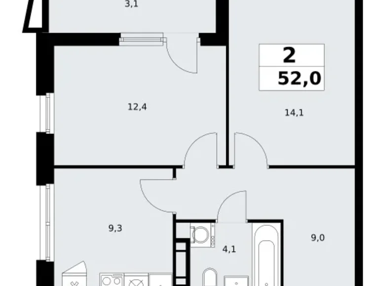 Appartement 2 chambres 52 m² poselenie Sosenskoe, Fédération de Russie