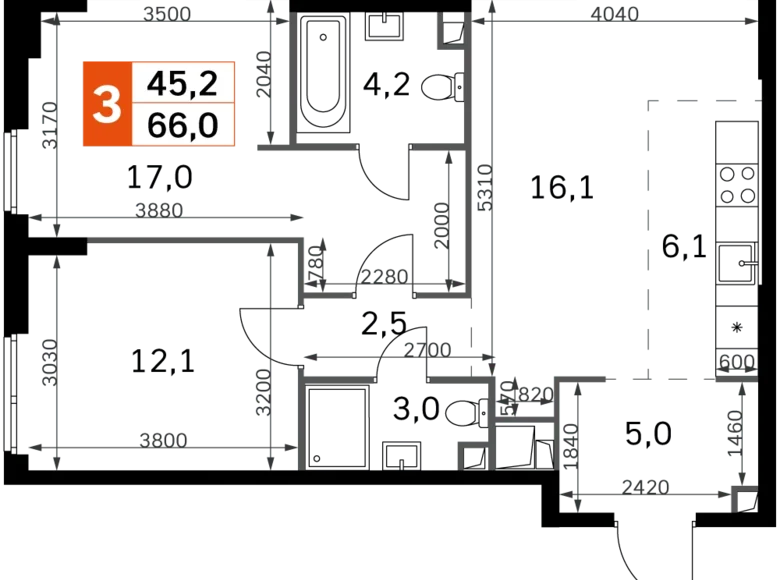 Apartamento 3 habitaciones 66 m² North-Western Administrative Okrug, Rusia