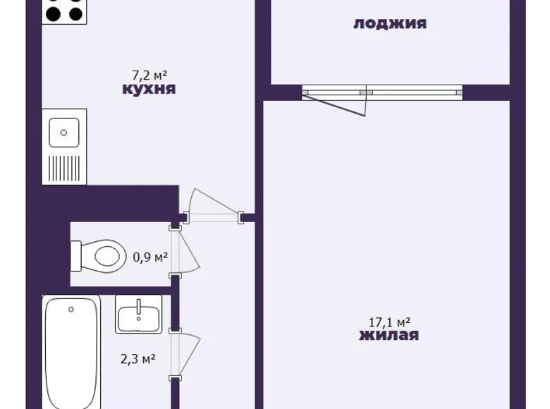 1 room apartment 33 m² Minsk, Belarus