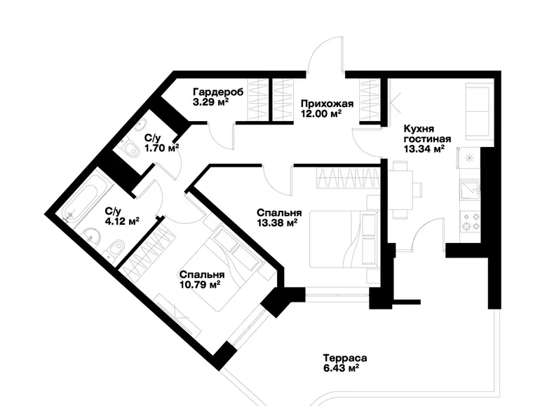 Квартира 2 комнаты 65 м² Ташкент, Узбекистан