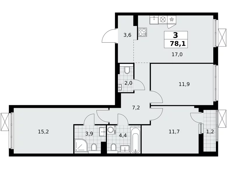 Appartement 3 chambres 78 m² poselenie Sosenskoe, Fédération de Russie