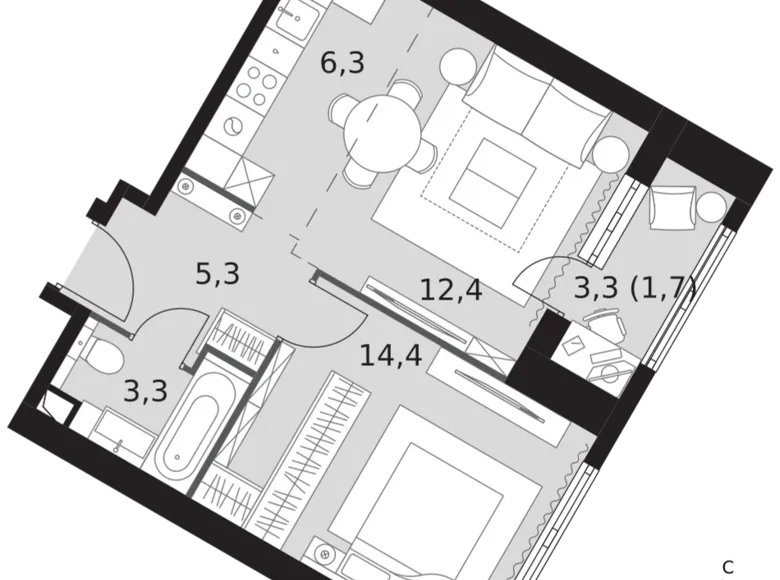 Apartamento 2 habitaciones 43 m² Konkovo District, Rusia