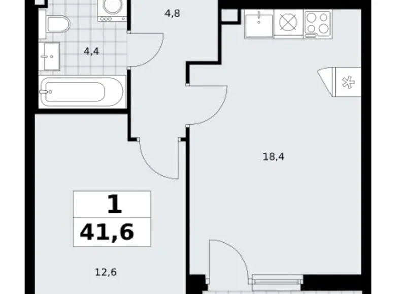 Квартира 1 комната 42 м² район Троицк, Россия