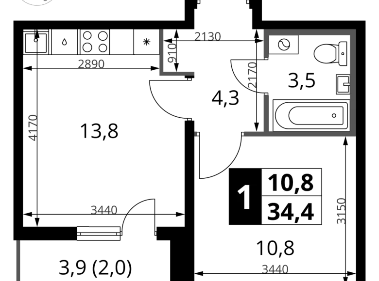 Apartamento 1 habitación 34 m² Leninsky District, Rusia