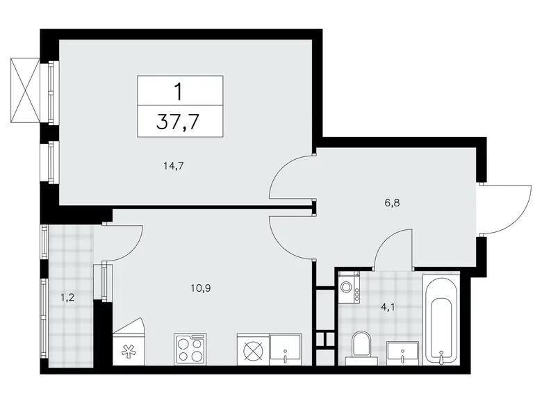 1 room apartment 38 m² Moscow, Russia
