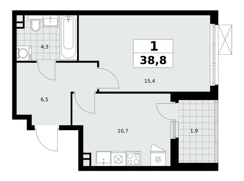 1 room apartment 39 m² Moscow, Russia