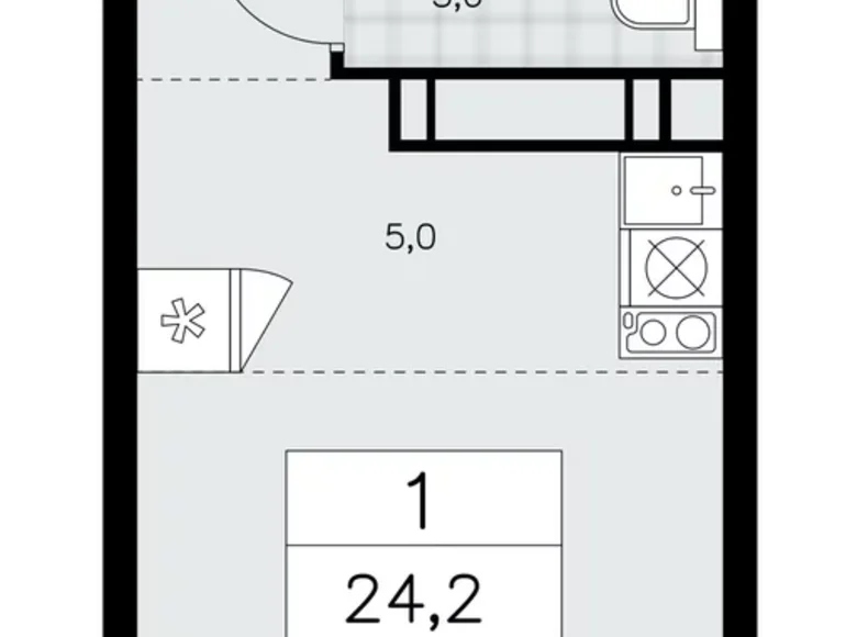 1 room apartment 24 m² Moscow, Russia