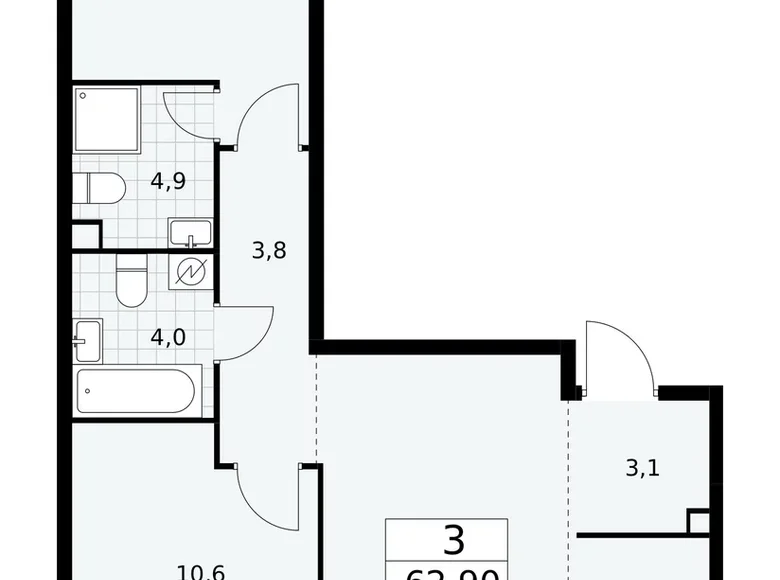 3 room apartment 63 m² Postnikovo, Russia