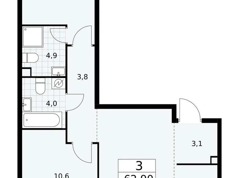 Apartamento 3 habitaciones 63 m² Postnikovo, Rusia