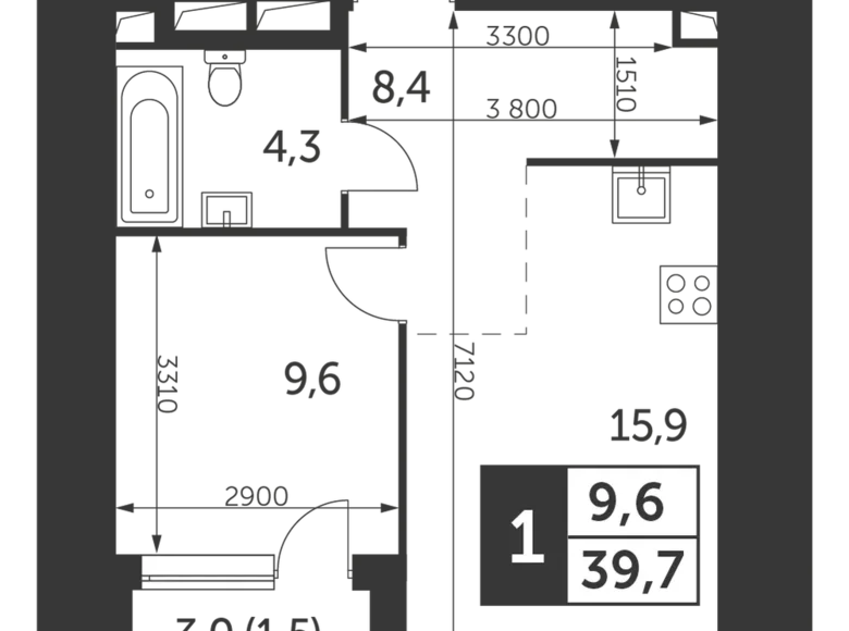 Appartement 2 chambres 40 m² Konkovo District, Fédération de Russie