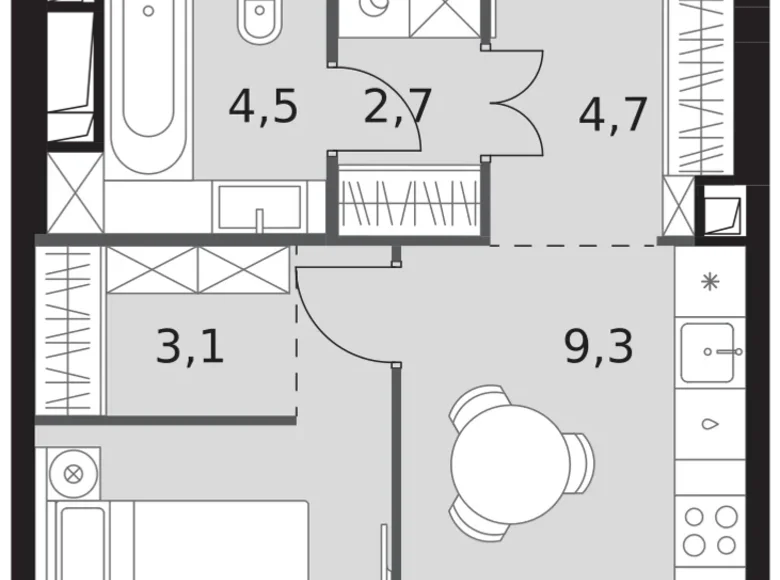 Квартира 1 комната 37 м² Северо-Западный административный округ, Россия