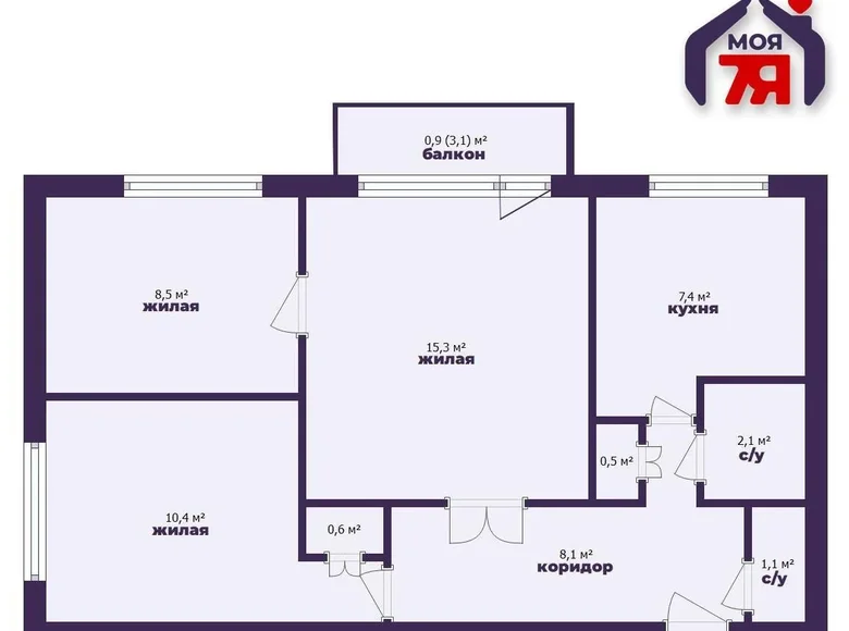 3 room apartment 55 m² Minsk, Belarus