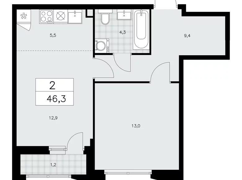 Appartement 2 chambres 46 m² poselenie Sosenskoe, Fédération de Russie