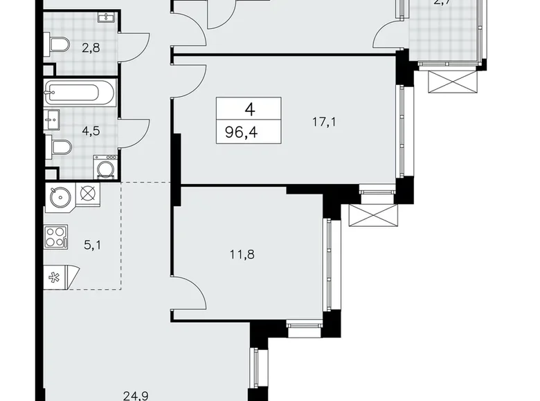 Apartamento 4 habitaciones 96 m² poselenie Sosenskoe, Rusia