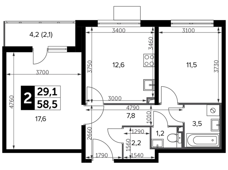 Wohnung 2 zimmer 59 m² Leninsky District, Russland