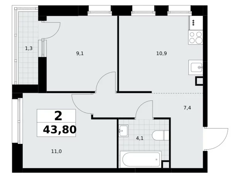 Appartement 2 chambres 44 m² Postnikovo, Fédération de Russie