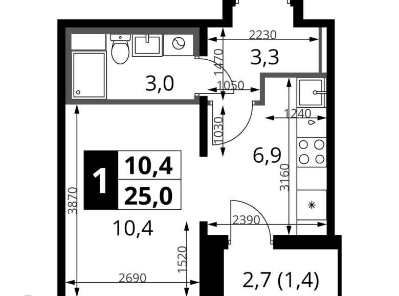 Estudio 1 habitación 25 m² Jimki, Rusia