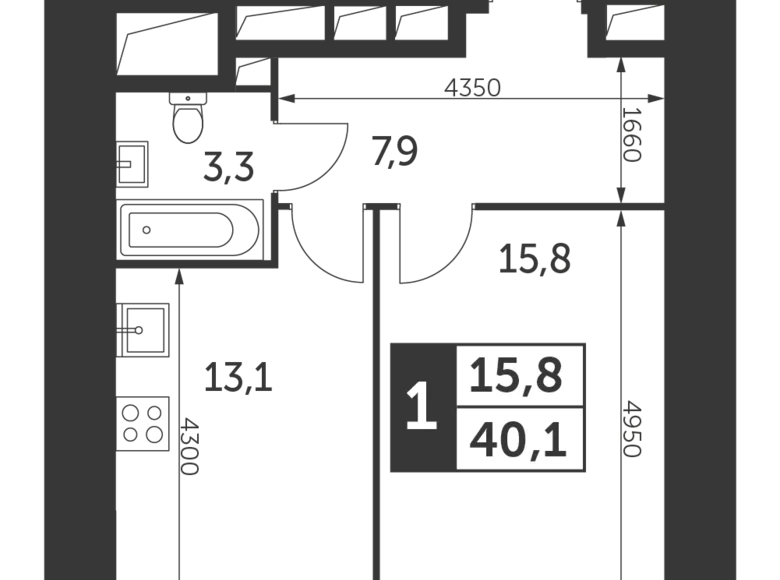 Wohnung 1 zimmer 40 m² Konkovo District, Russland