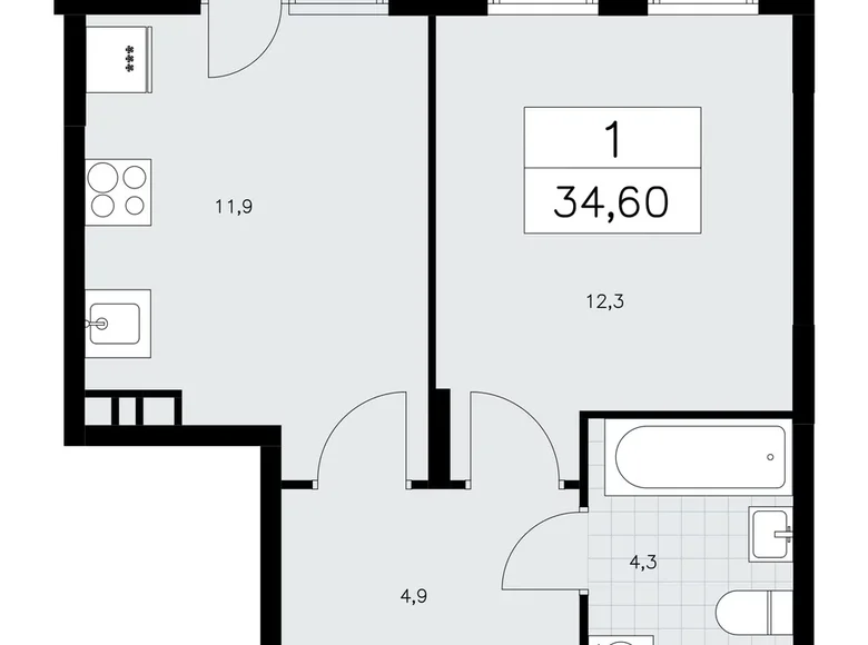 Wohnung 1 zimmer 34 m² Kommunarka, Russland