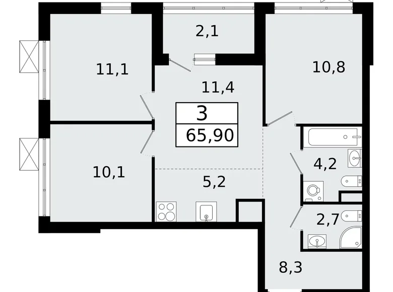 4 room apartment 66 m² Vsevolozhsk, Russia