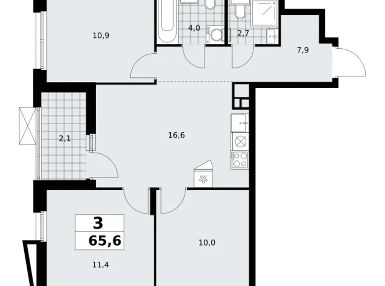 Mieszkanie 3 pokoi 66 m² poselenie Sosenskoe, Rosja