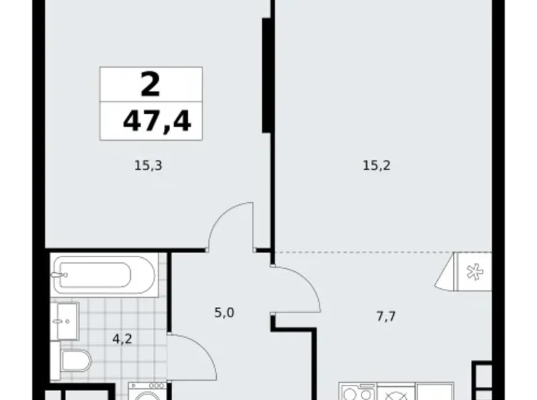 Appartement 2 chambres 47 m² poselenie Sosenskoe, Fédération de Russie