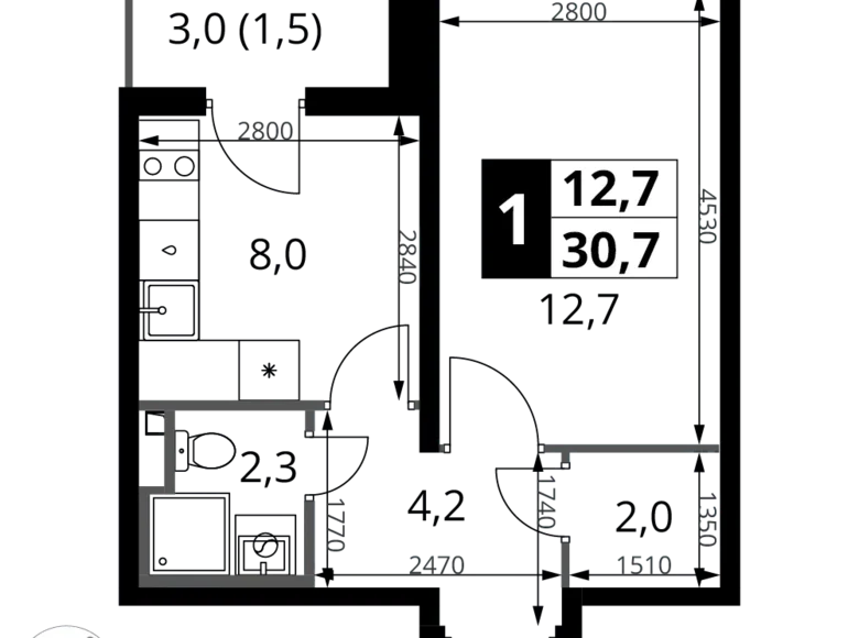 Wohnung 1 Zimmer 31 m² Potapovo, Russland