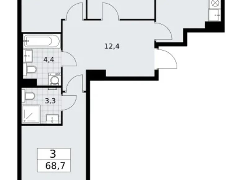 Mieszkanie 3 pokoi 69 m² Troick, Rosja