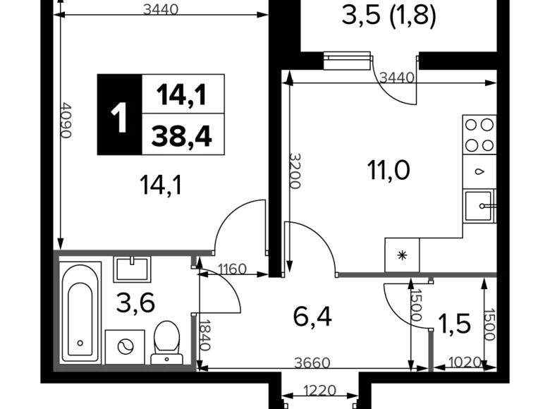 Квартира 1 комната 38 м² Юго-Западный административный округ, Россия