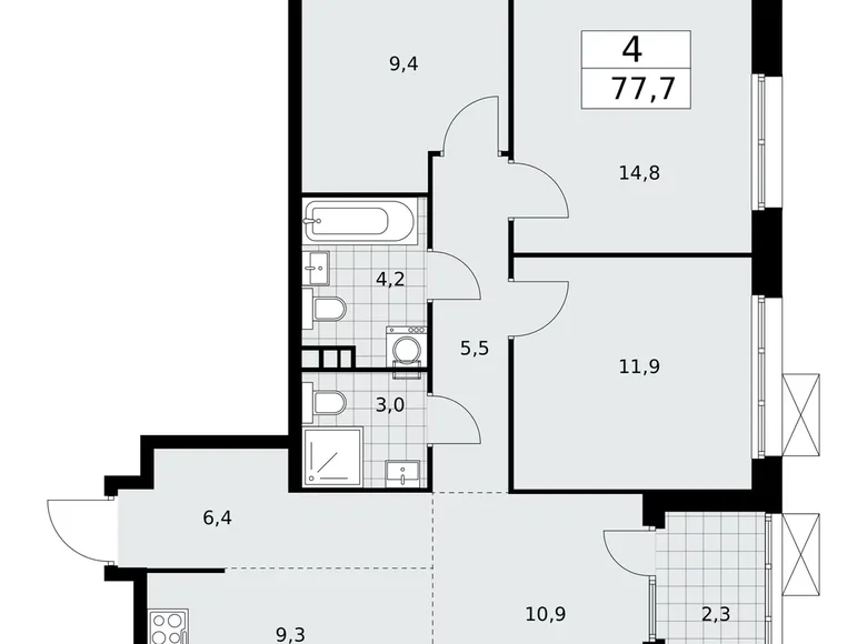 Apartamento 4 habitaciones 78 m² poselenie Desenovskoe, Rusia