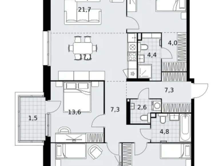 Mieszkanie 5 pokojów 135 m² Kommunarka, Rosja