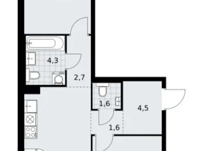 Mieszkanie 2 pokoi 58 m² Troick, Rosja