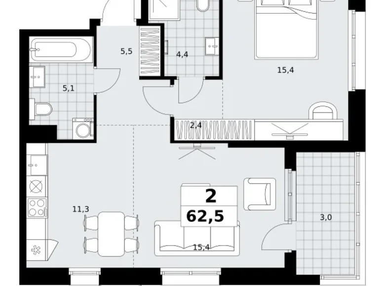 Квартира 2 комнаты 63 м² район Коммунарка, Россия