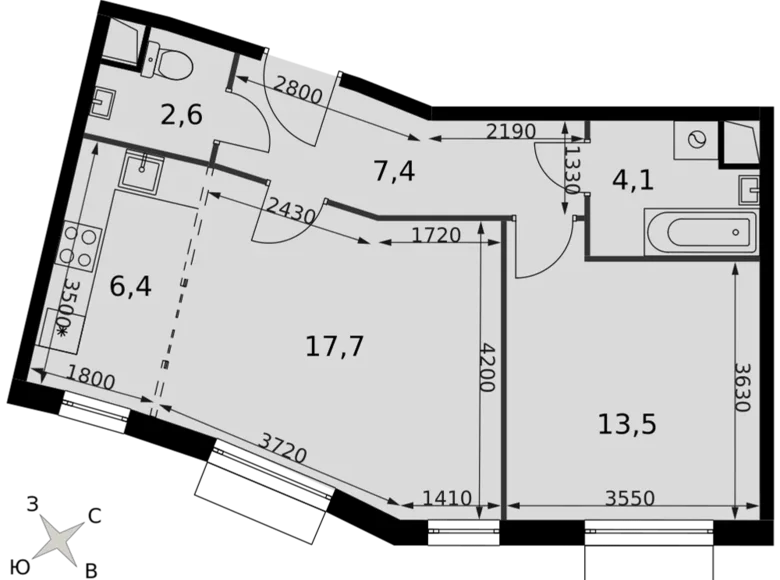 Mieszkanie 2 pokoi 52 m² Razvilka, Rosja